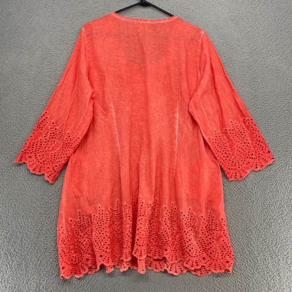 Parsley & Sage Top Womens 2X Lace Coral Pink Tunic Artsy Beachy Popover - Picture 11 of 12